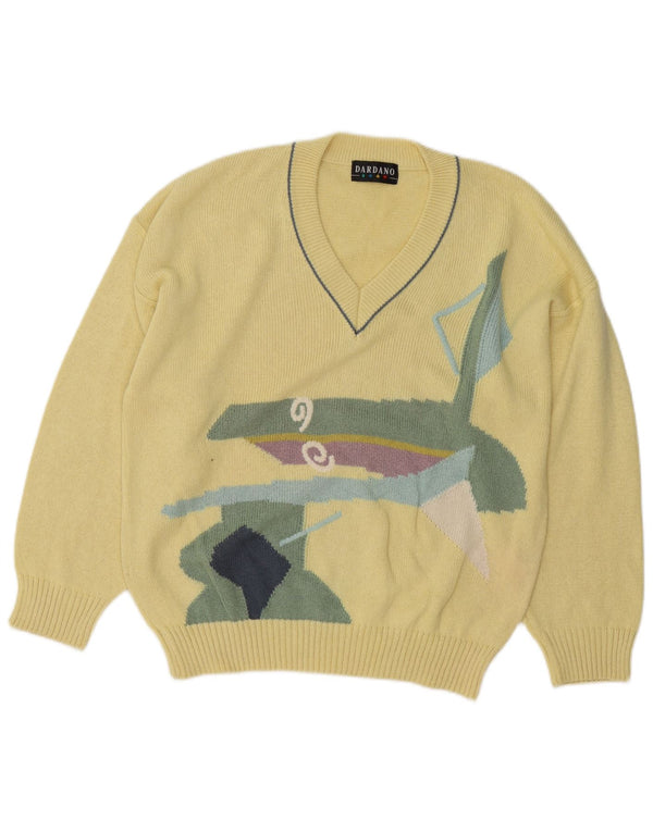 Dardano Herre V-hals sweater IT 52 Stor gul geometrisk bomuld