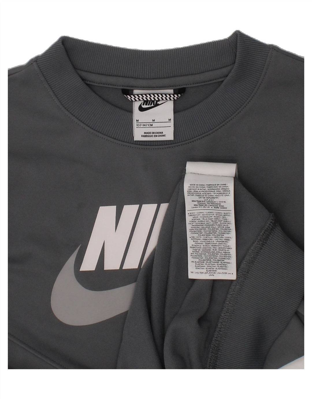 NIKE Boys Graphic Sweatshirt Jumper 10-11 Years Medium  Grey Polyester Vintage Nike and Second-Hand Nike from Messina Hembry 