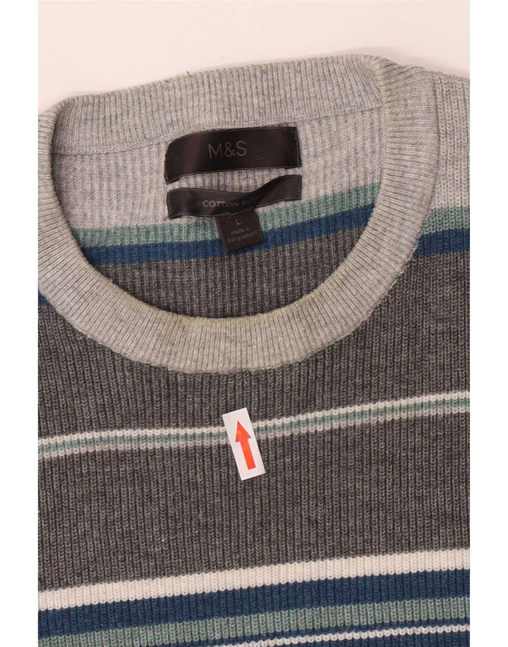 Marks & Spencer Herre sweater med rund hals, stor grå stribet polyester