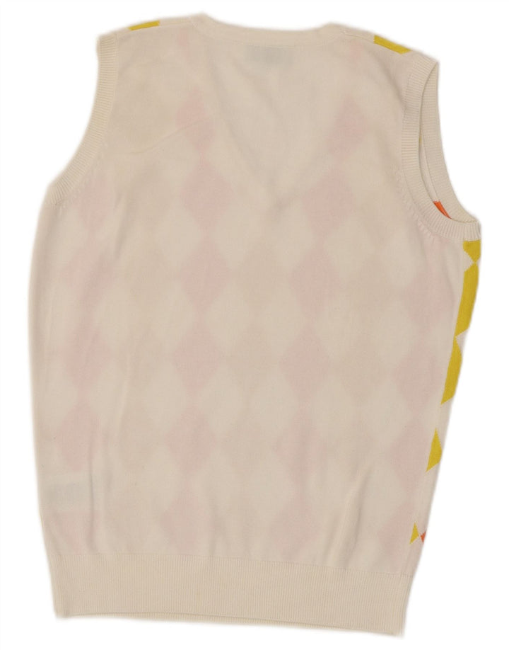 Pringle Dame Vest Tank Top UK 10 Small White Argyle/Diamond Bomuld