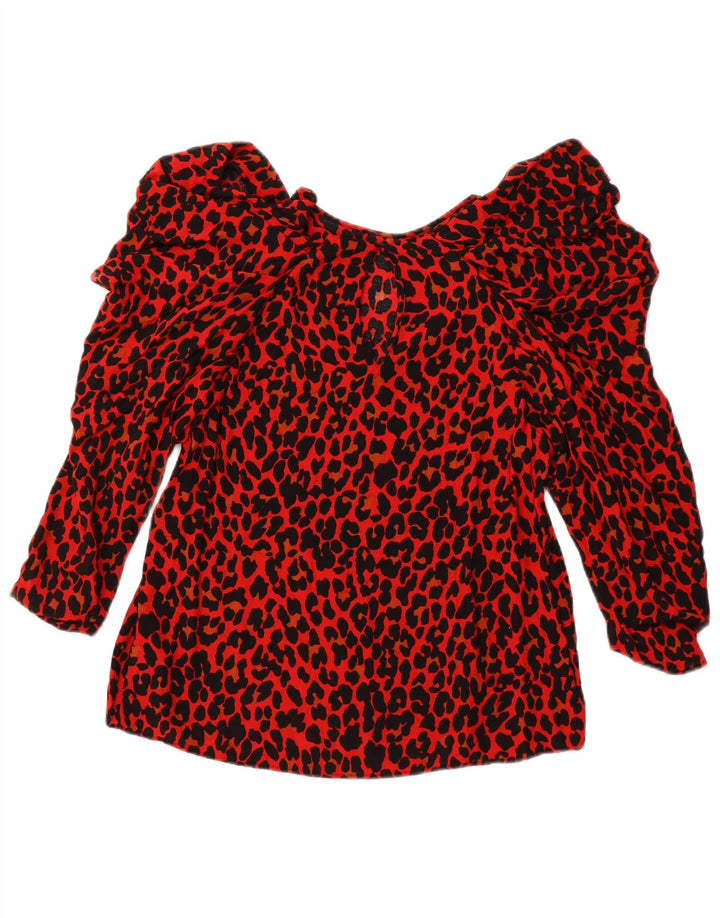 ZARA Dame 3/4 ærmet bluse Top UK 10 Small Red Animal Print