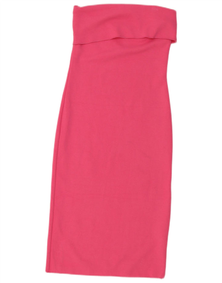 Zara Dame Stropløs Kjole UK 14 Large Pink Viscose