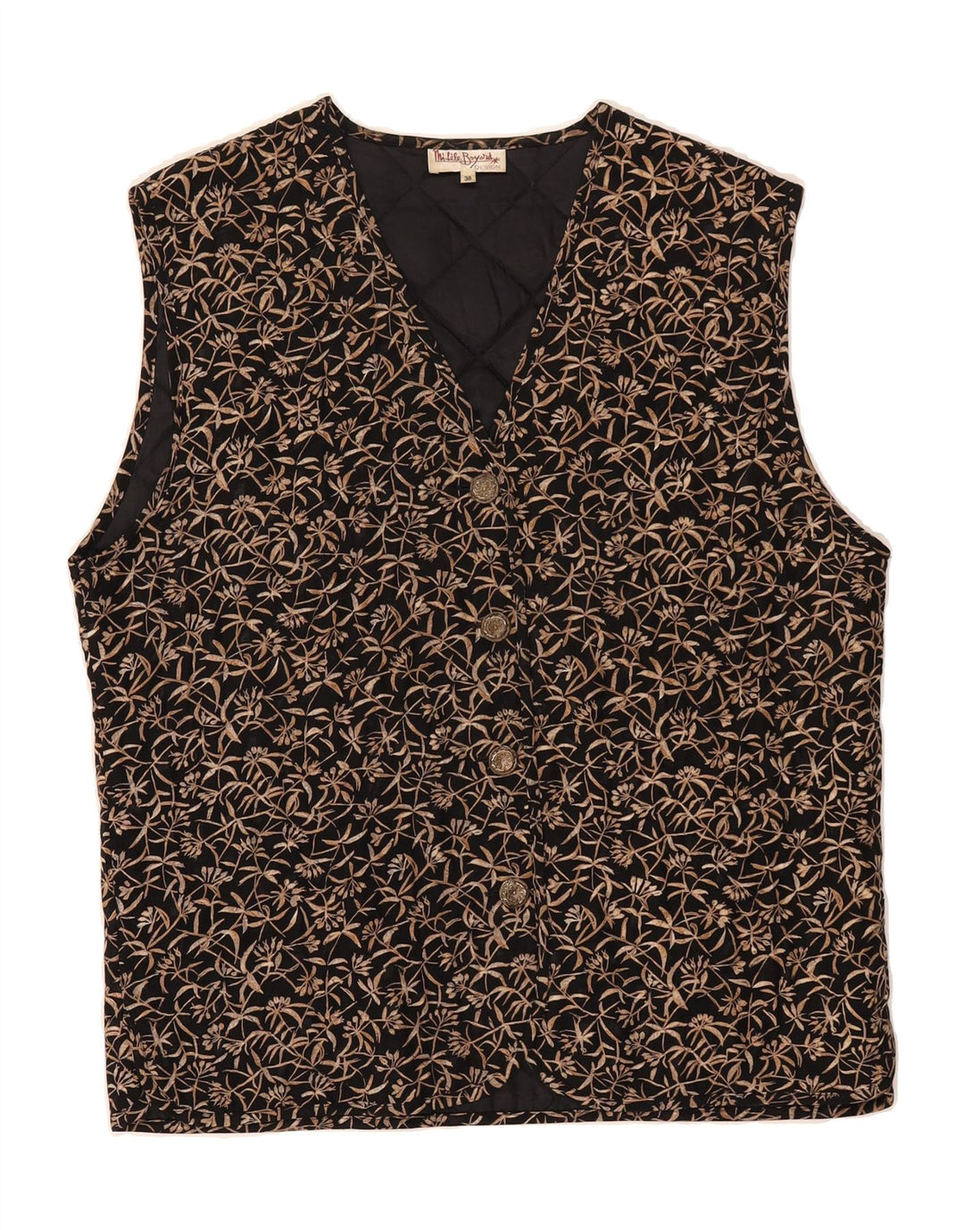 MICHELE BOYARD Womens Gilet EU 38 Medium Black Floral Viscose Vintage Michele Boyard and Second-Hand Michele Boyard from Messina Hembry 