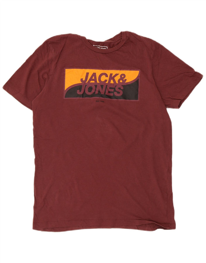 JACK & JONES Herre grafisk T-shirt Top Medium rødbrun bomuld