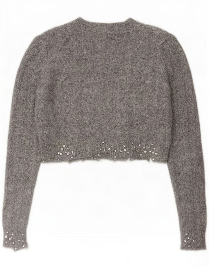 Zara Womens Crop Cardigan Sweater UK 10 Small Grå Polyamid