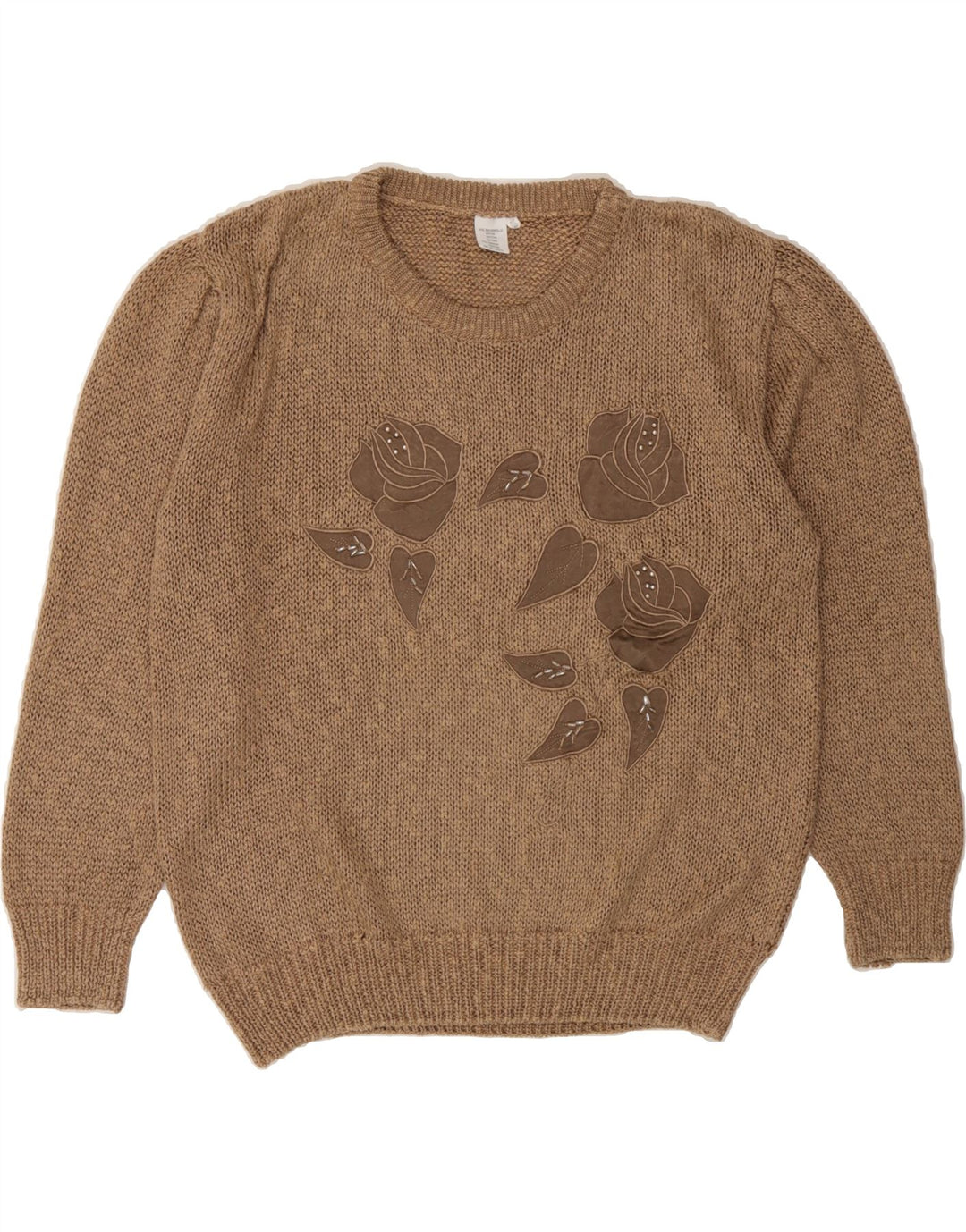 VINTAGE Womens Crew Neck Jumper Sweater EU 38/40 Medium Brown Floral Vintage Vintage and Second-Hand Vintage from Messina Hembry 