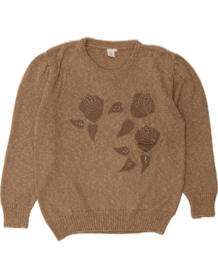 VINTAGE Womens Crew Neck Jumper Sweater EU 38/40 Medium Brown Floral Vintage Vintage and Second-Hand Vintage from Messina Hembry 