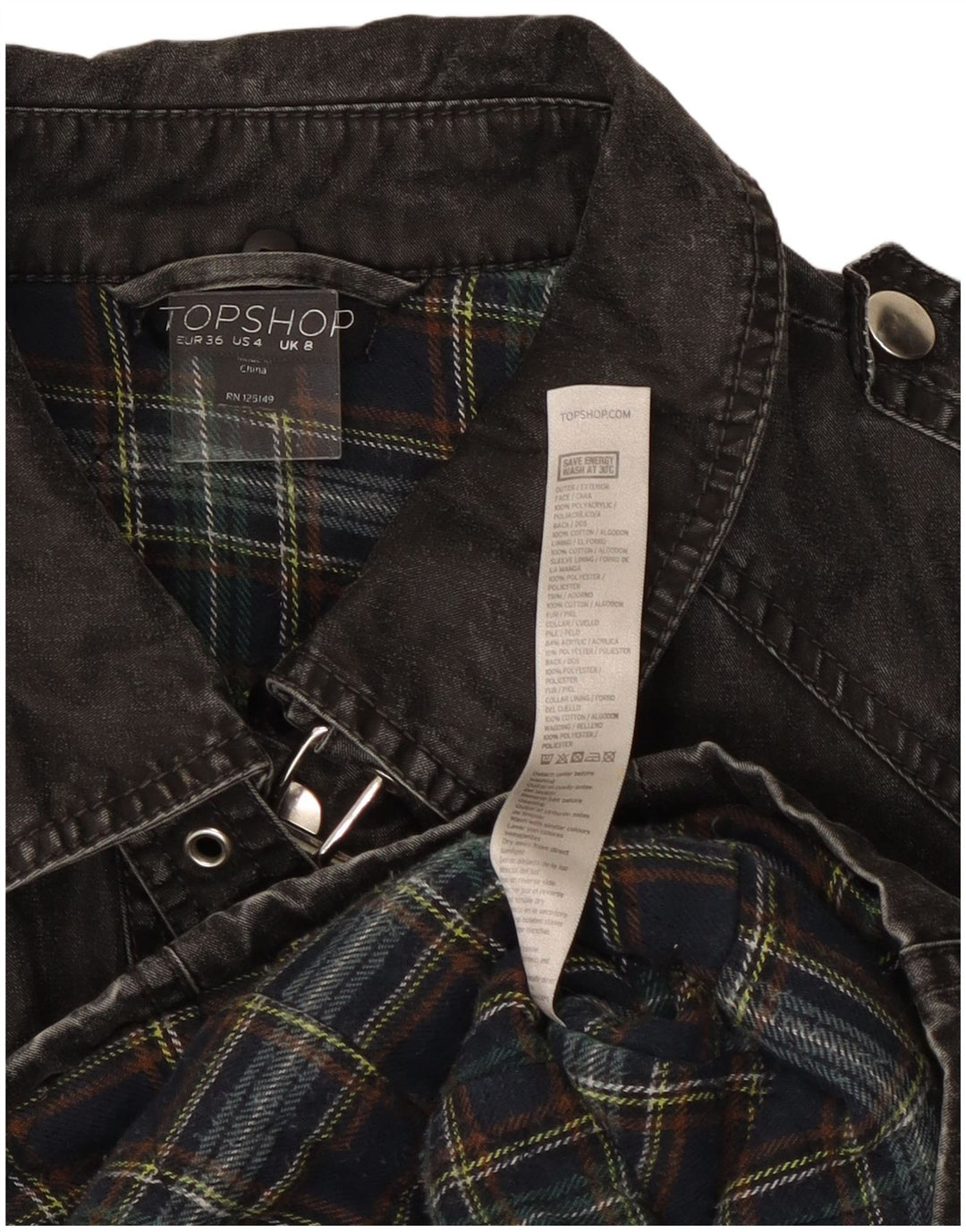 Topshop Dame Denim Jacket UK 8 Small Black Polyacrylic