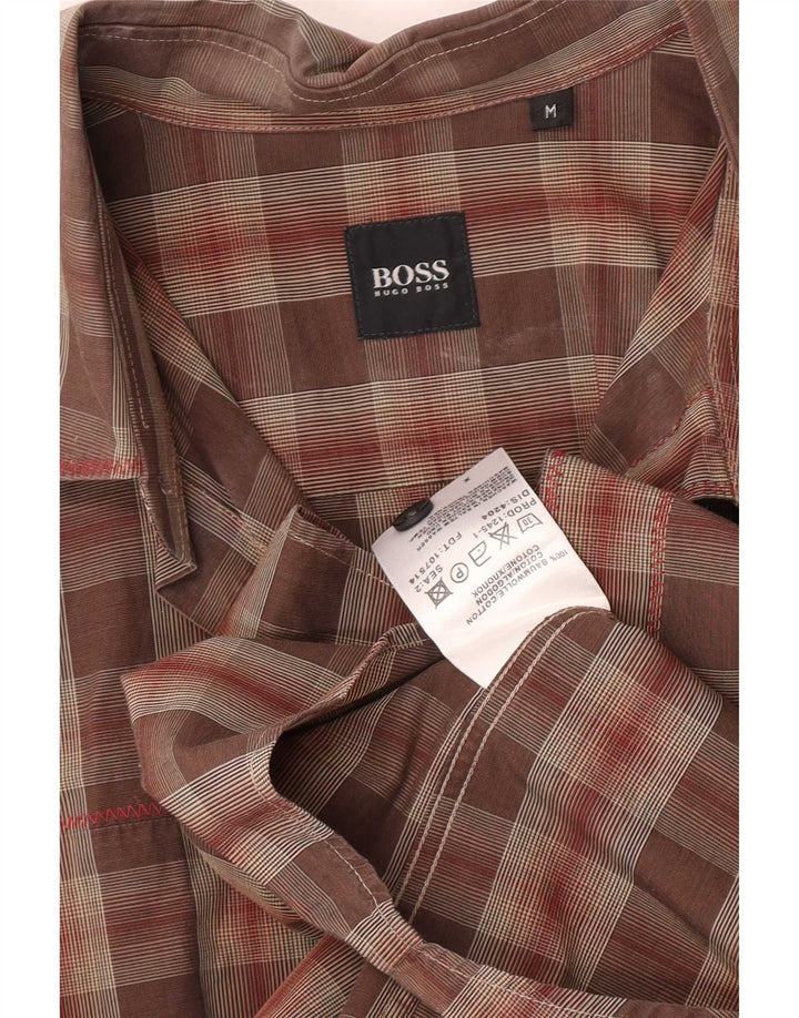 Hugo Boss herreskjorte medium brun ternet bomuld