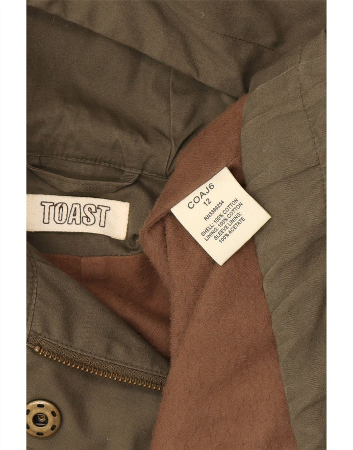 Toast Dame Hooded Parka Jacket UK 12 Medium Khaki Cotton Army