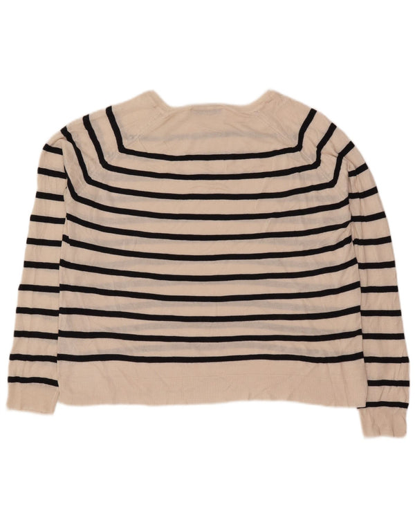 Zara Womens Boat Neck Jumper Sweater UK 16 Large White Striped Viscose