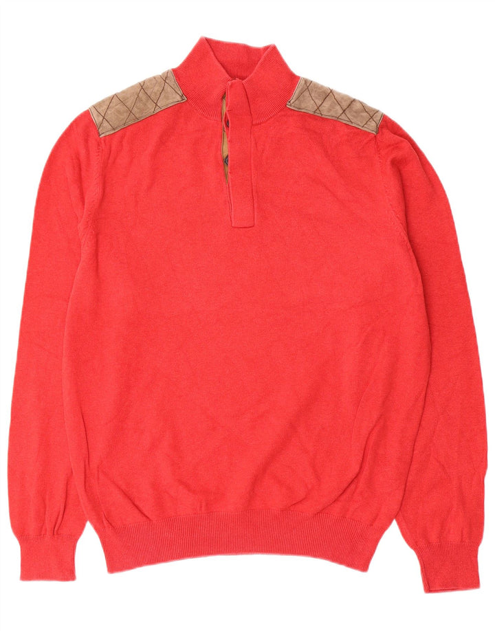 Massimo Dutti Herre Button Neck Jumper Sweater Stor Rød Colourblock Bomuld