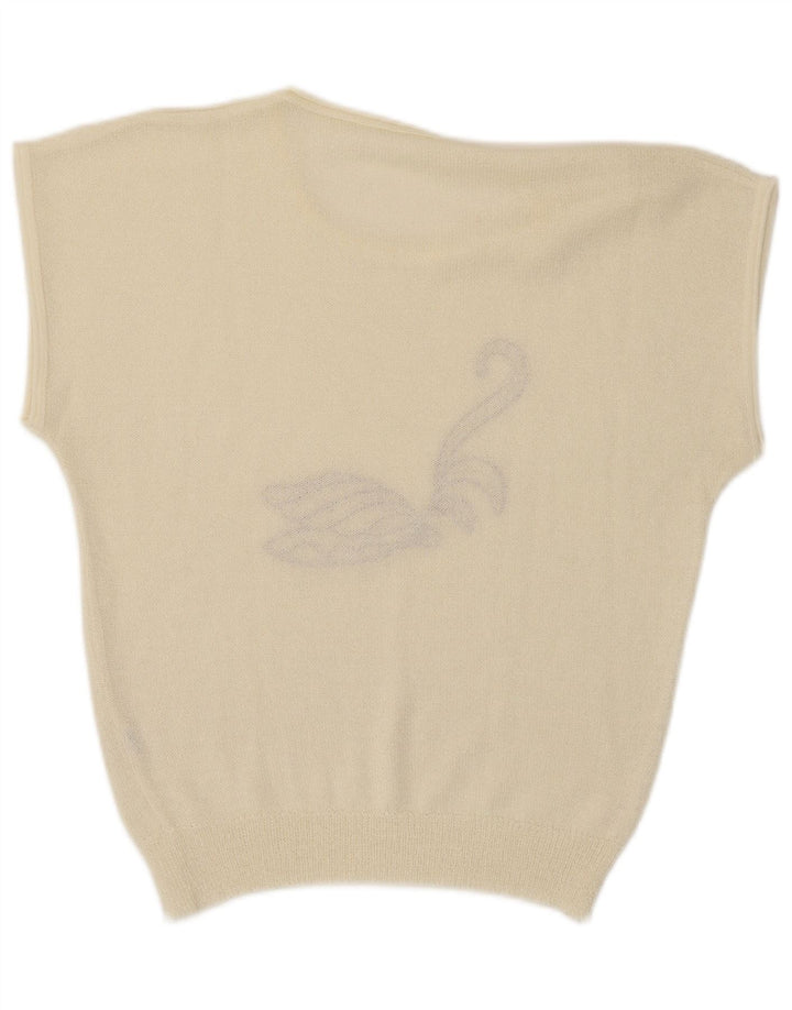 Vintage ærmeløs bluse til kvinder IT 44 Medium Off White Akryl