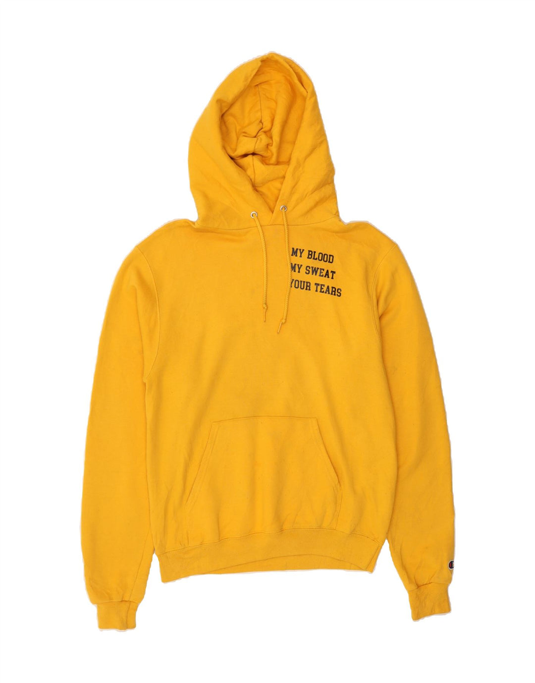 CHAMPION Mens Graphic Hoodie Jumper Small Yellow Cotton Vintage Champion and Second-Hand Champion from Messina Hembry 