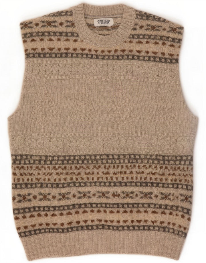 Benetton Herrevest Tank Top Small Grey Fair Isle