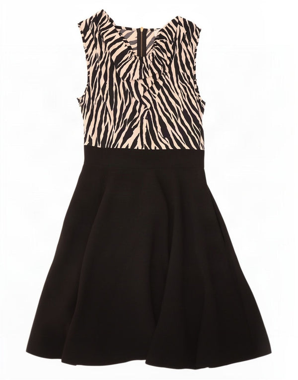 SKAB Kvinders Ærmeløs A-Line Kjole UK 8 Small Black Animal Print Viscose