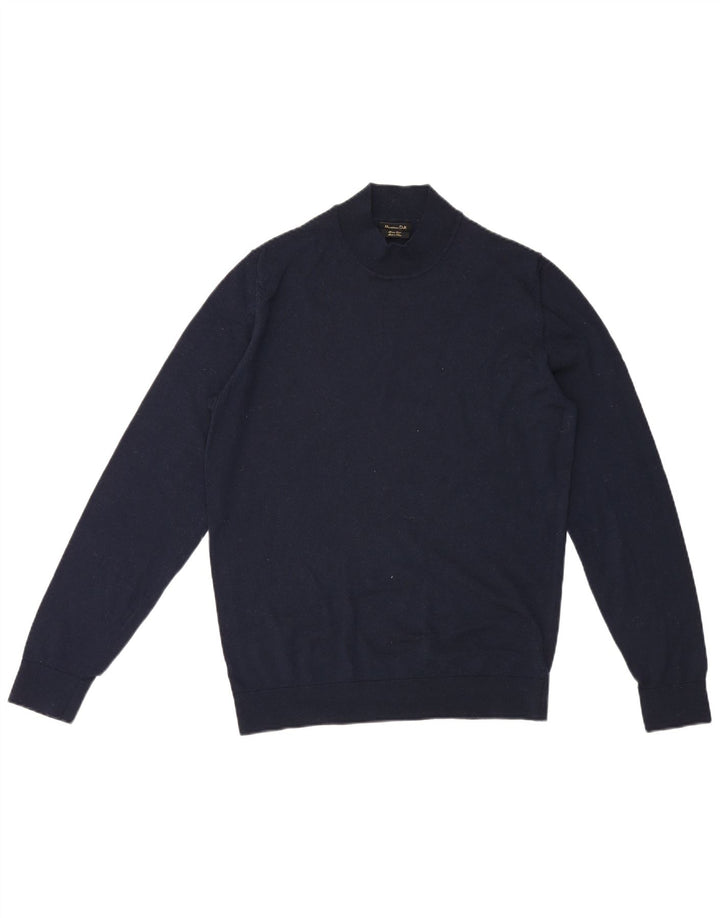 Massimo Dutti Herre Turtle Neck Jumper Sweater Stor Marineblå Merinould