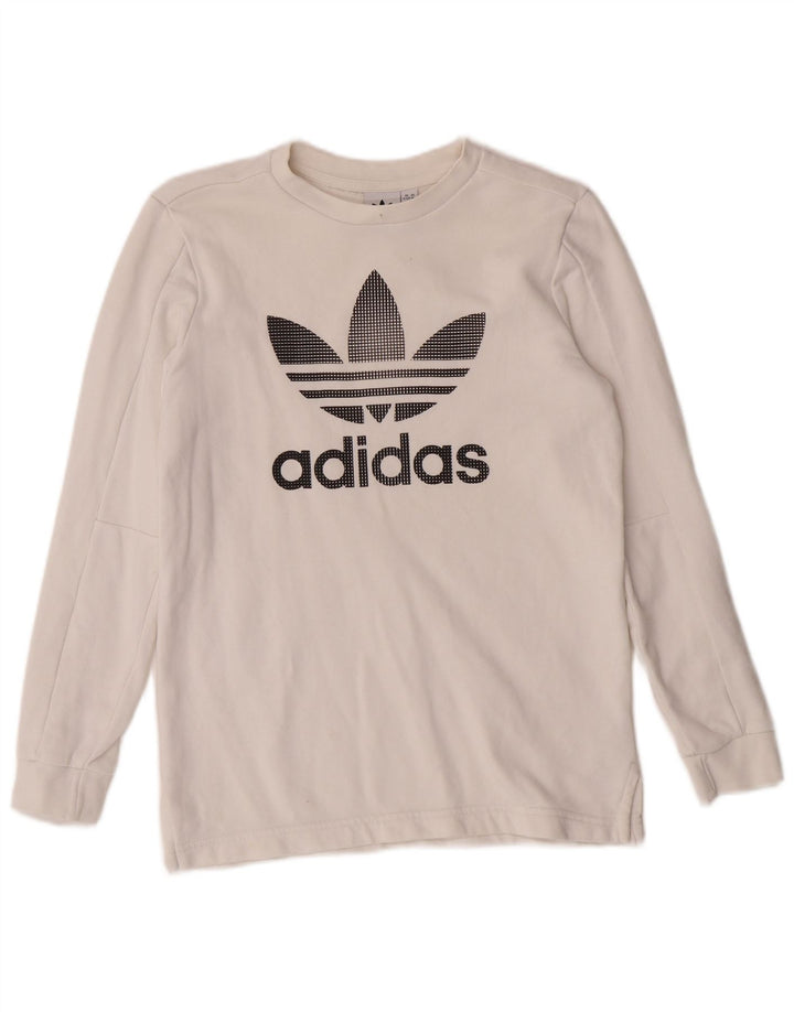 ADIDAS Boys Graphic Top Long Sleeve 11-12 Years White Cotton