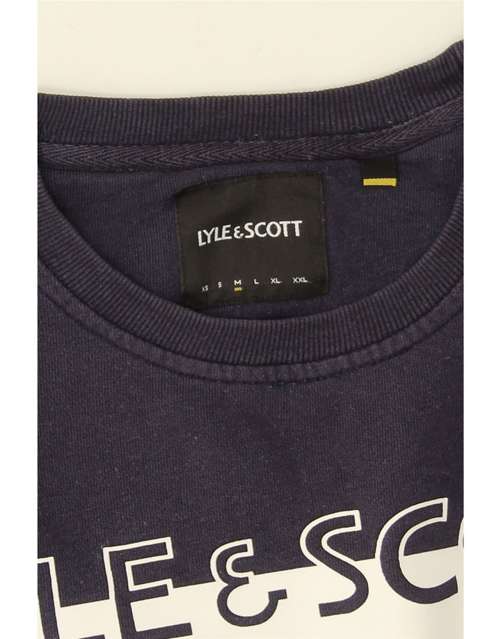 Lyle & Scott Herre Grafisk Sweatshirt Jumper Medium Navy Blue Colourblock