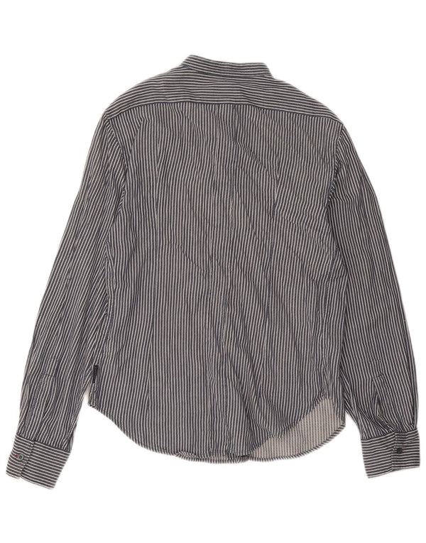 Armani Jeans Mens Shirt Large Navy Blue Striped Cotton