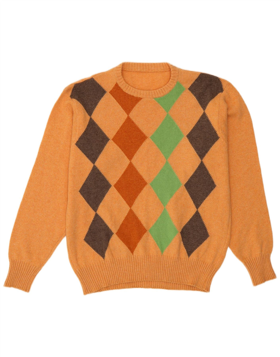 Vintage Herre rund hals sweater Medium Orange Argyle/Diamond