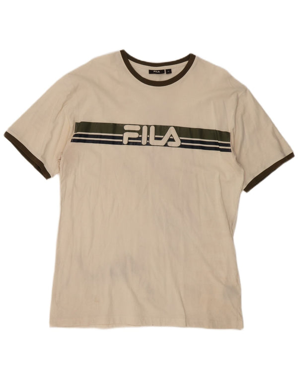 Fila Herre grafisk T-shirt Top XL Beige Colourblock Bomuld