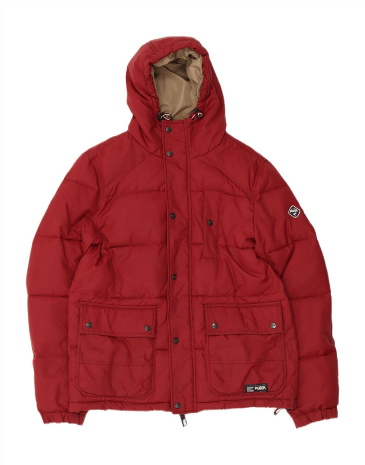 PUFFA Polstret jakke med hætte til mænd UK 40 Stor rød nylon
