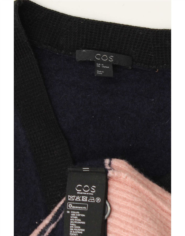 Cos Dame Cardigan Sweater UK 14 Medium Navy Blue Colourblock Bomuld