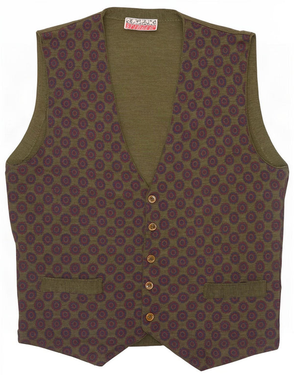 Vintage strik vest til mænd Medium Khaki Geometrisk uld