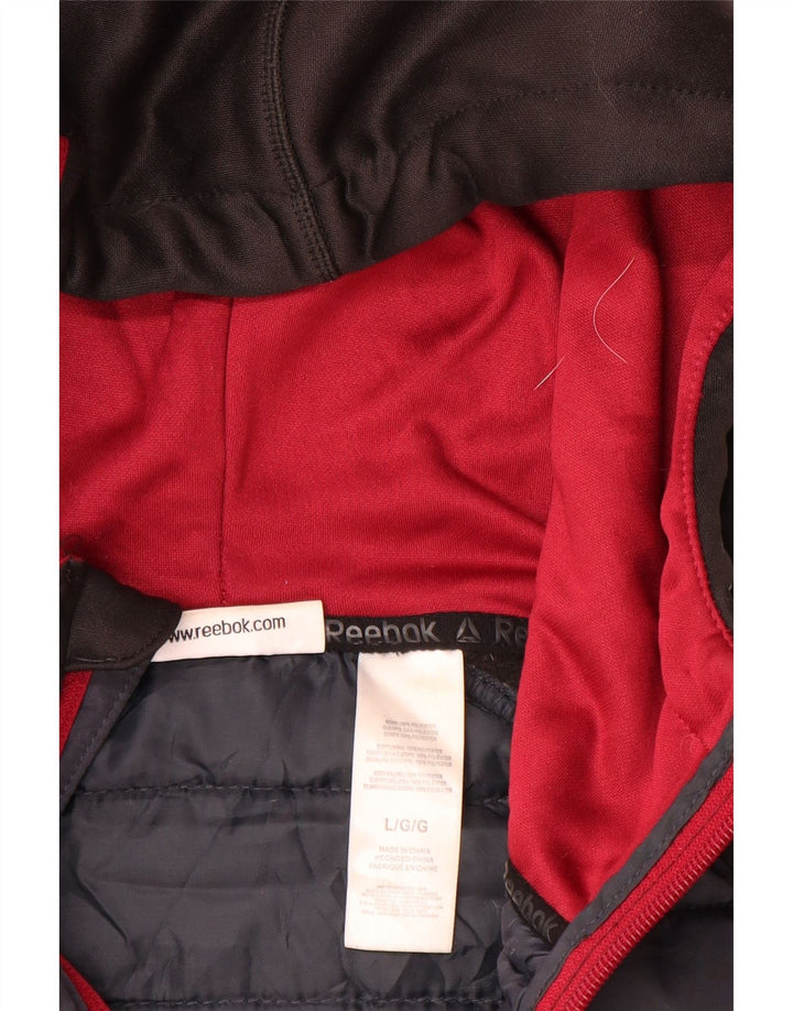 REEBOK Mens Zip Hoodie Sweater Large Grey Colourblock Polyester