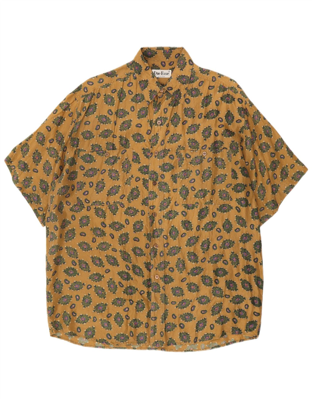 Vintage Kortærmet Herreskjorte Medium Beige Geometrisk Silke