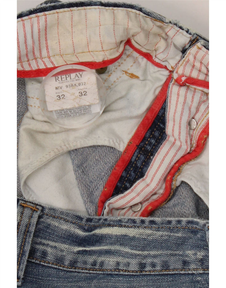 REPLAY Mens Straight Jeans W32 L32 Blue Cotton