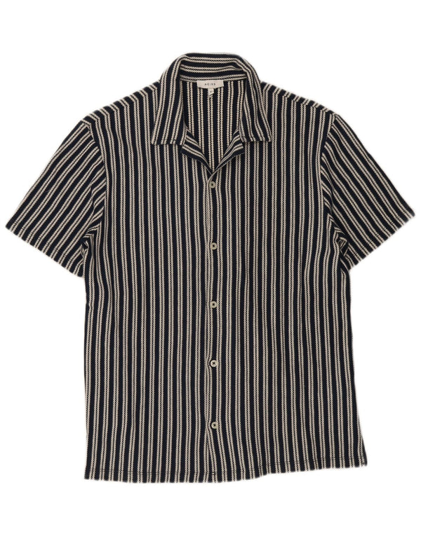 Reiss Mens Short Sleeve Shirt Medium Navy Blue Striped Cotton