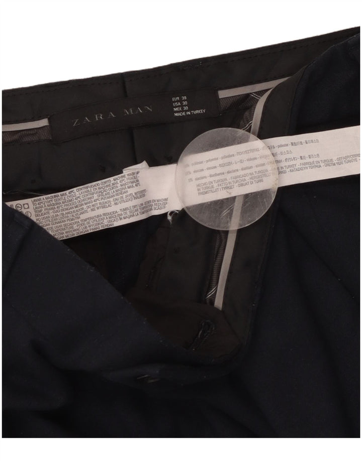 Zara Herre Cropped Trousers EU 38 Small W30 L25 Navy Blue Polyester