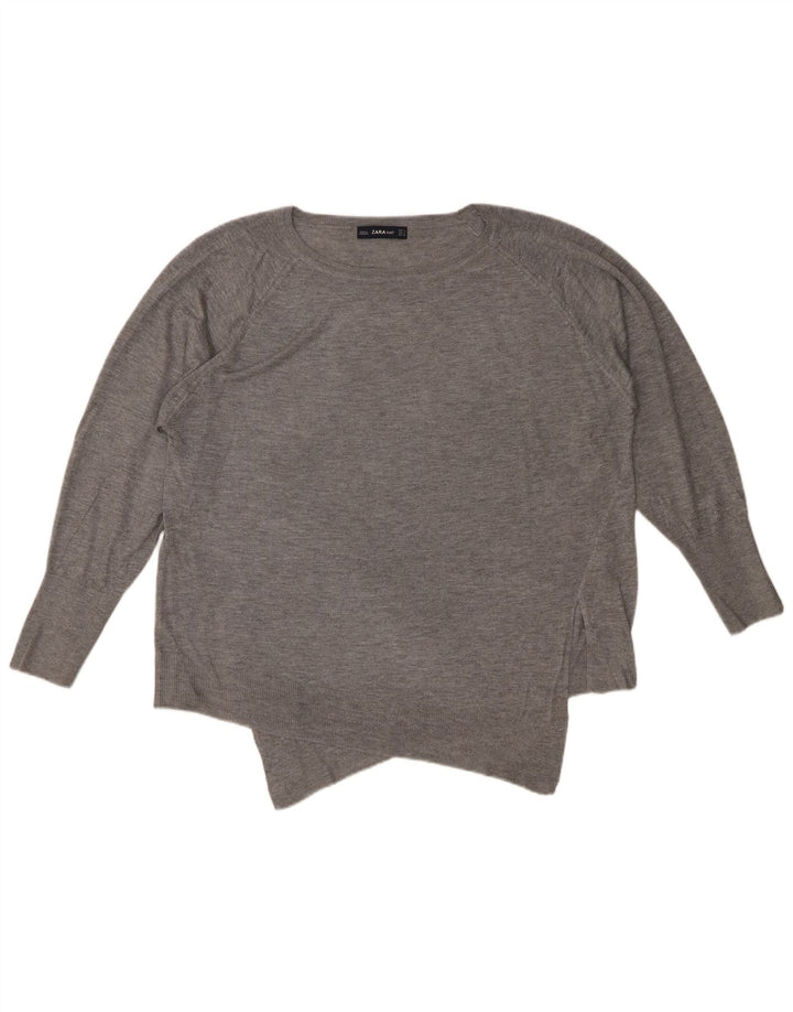 Zara Dame Loose Fit Boat Neck Jumper Sweater UK 10 Small Grey Viscose