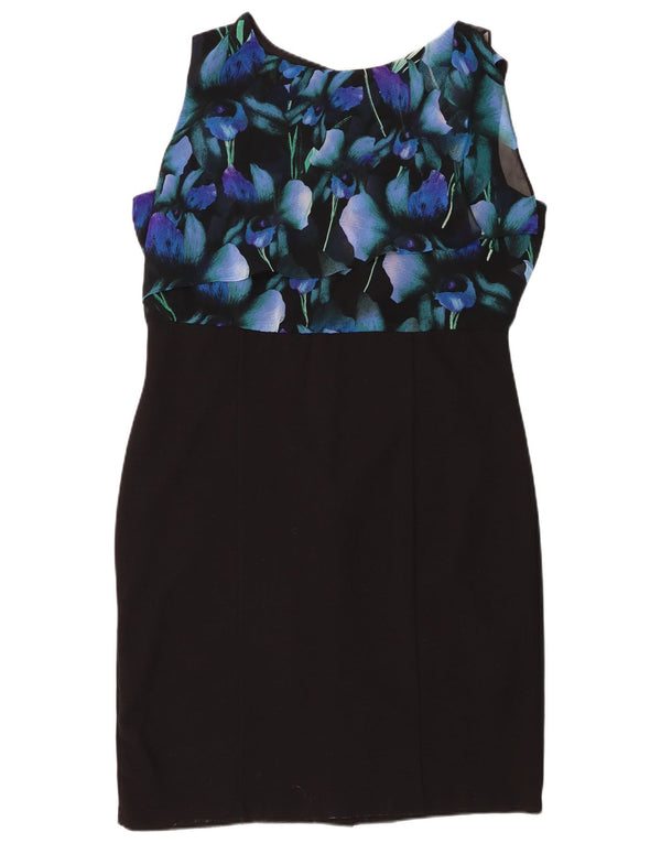 Monsoon Dame Ærmeløs Skede Kjole UK 18 XL Sort Floral Polyester