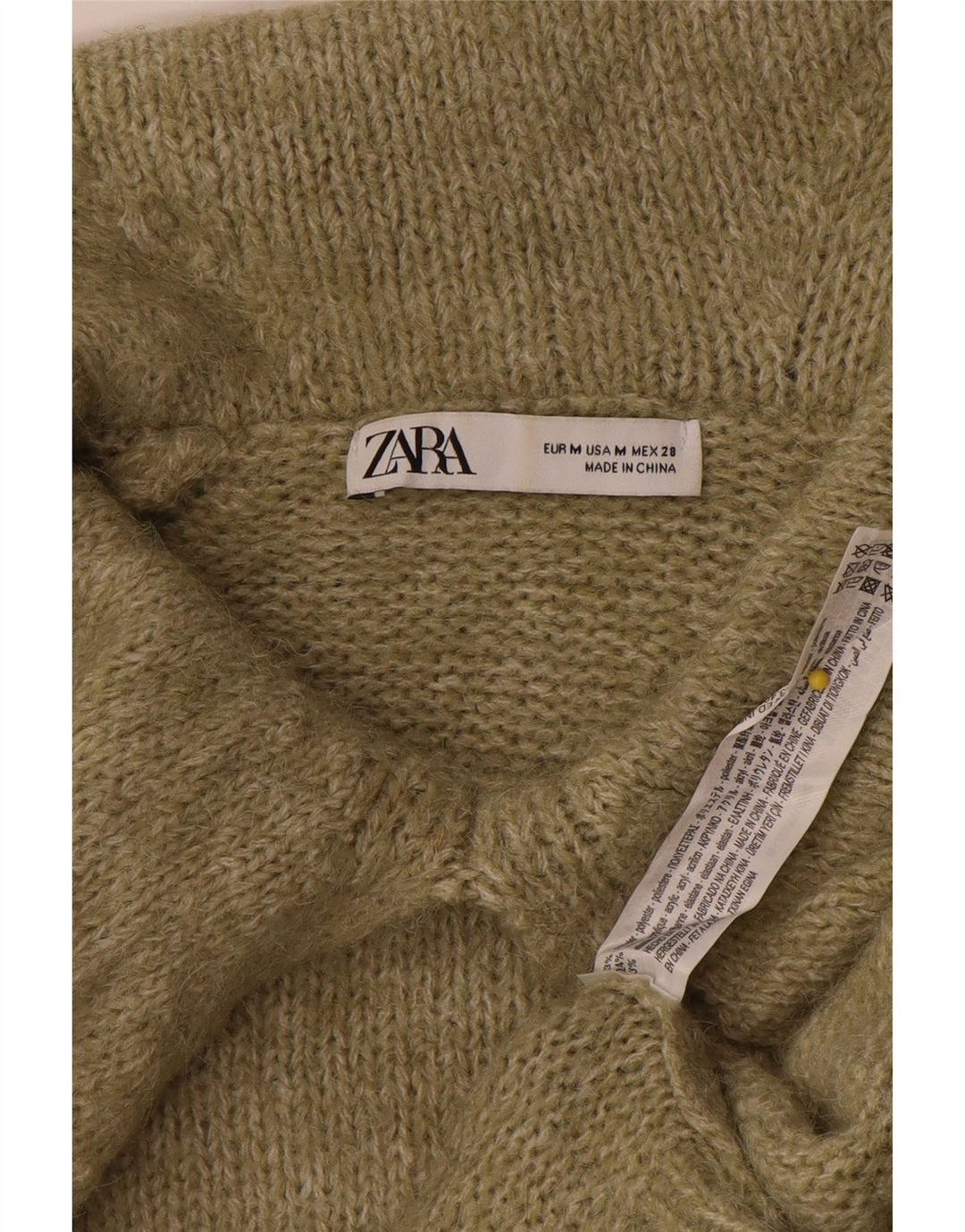 Zara Dame Oversized Polo Neck Jumper Sweater UK 14 Medium Khaki Polyester