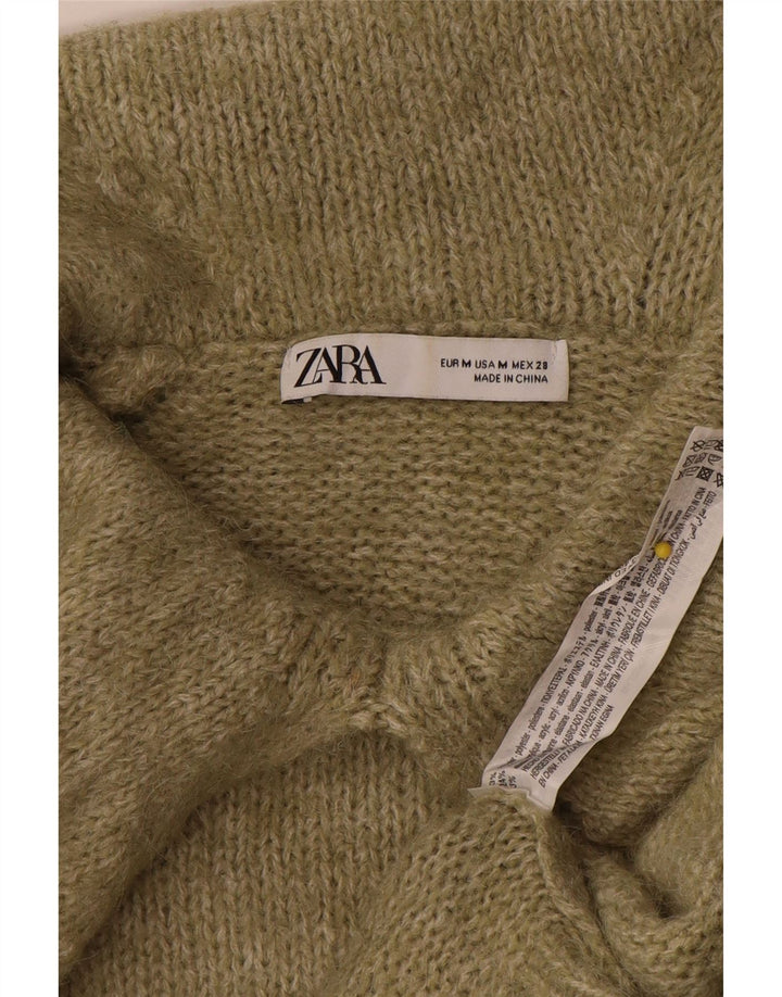 Zara Dame Oversized Polo Neck Jumper Sweater UK 14 Medium Khaki Polyester