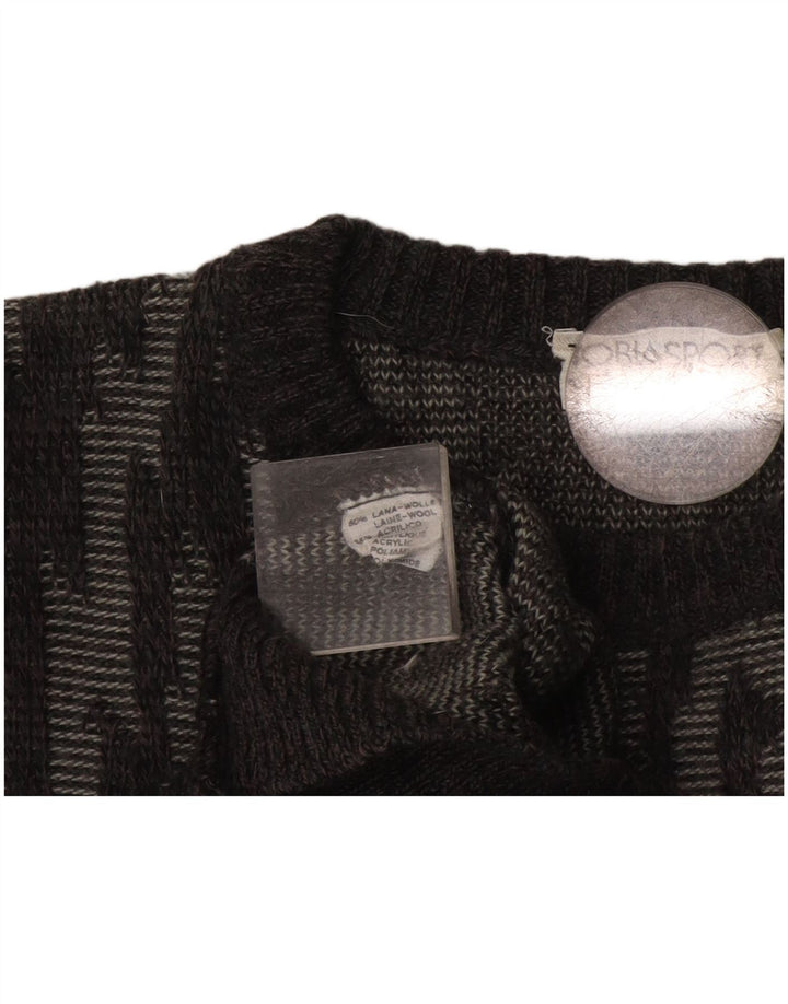 Vintage herre rund hals sweater stor grå stribet uld