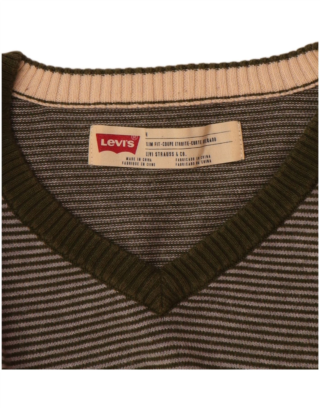 Levi's Herre Slim Fit V-hals sweater Medium Grøn nålestribe
