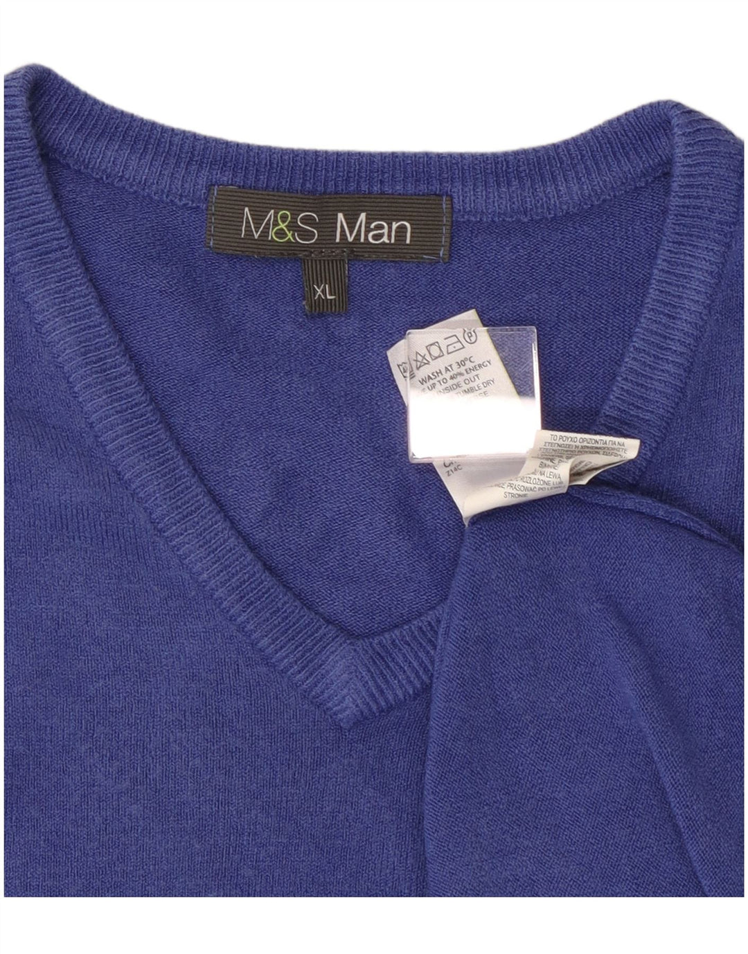 Marks & Spencer Herre V-hals sweater XL Blå Akryl