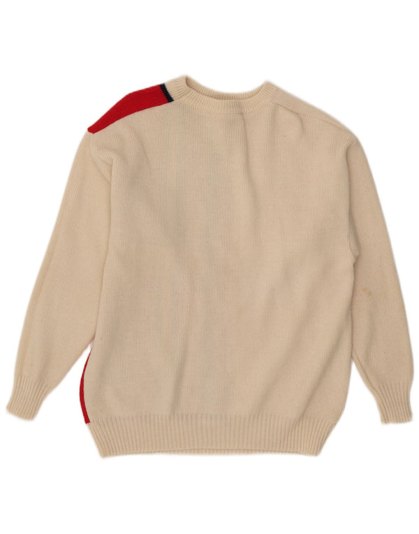 Vintage Dame Boat Neck Jumper Sweater IT 52 2XL Hvid Colourblock Uld