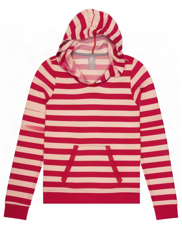Adidas Dame Climalite Hoodie Jumper UK 14 Medium Pink Stribet Bomuld