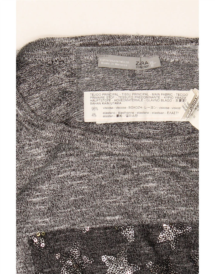 Zara Dametop Langærmet UK 14 Medium Grey Flecked Viscose