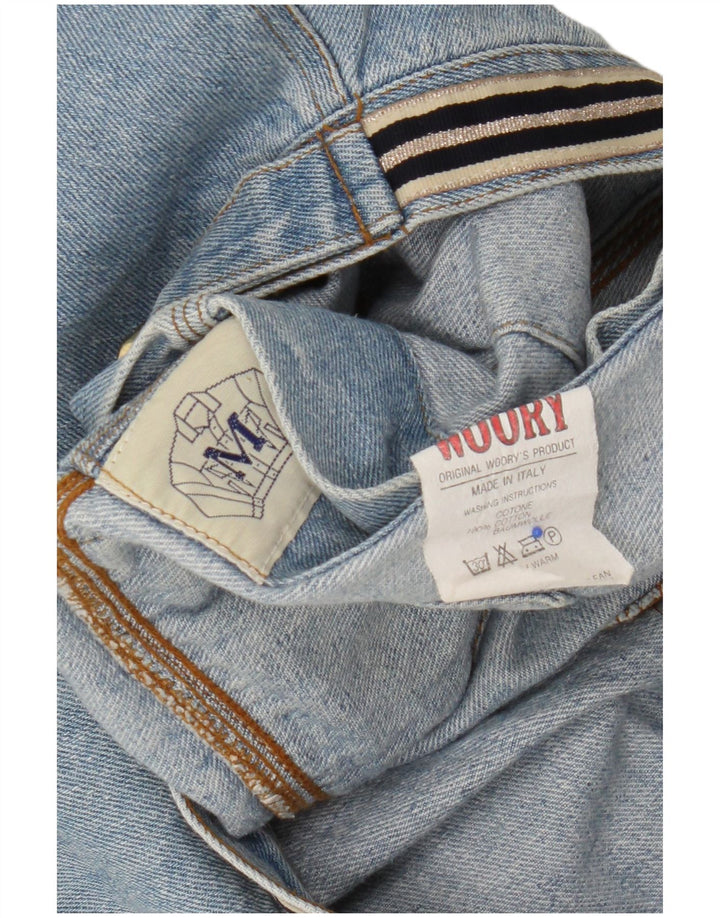 Vintage denimjakke til kvinder med grafisk beskæring UK 14 Medium Blue Cotton