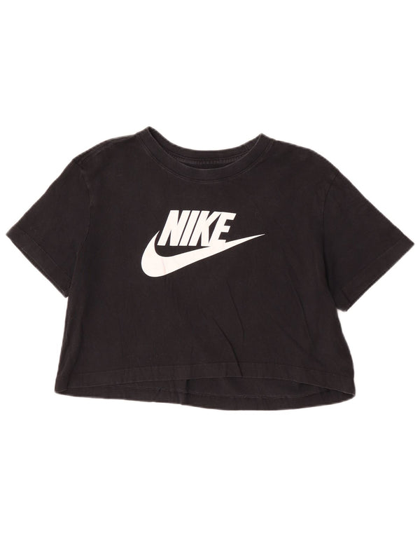 Nike Womens Crop Graphic T-Shirt Top UK 10 Small Black Bomuld