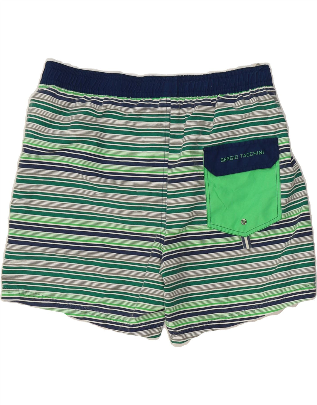 SERGIO TACCHINI Mens Swimming Shorts Large  Green Striped Polyester Vintage Sergio Tacchini and Second-Hand Sergio Tacchini from Messina Hembry 