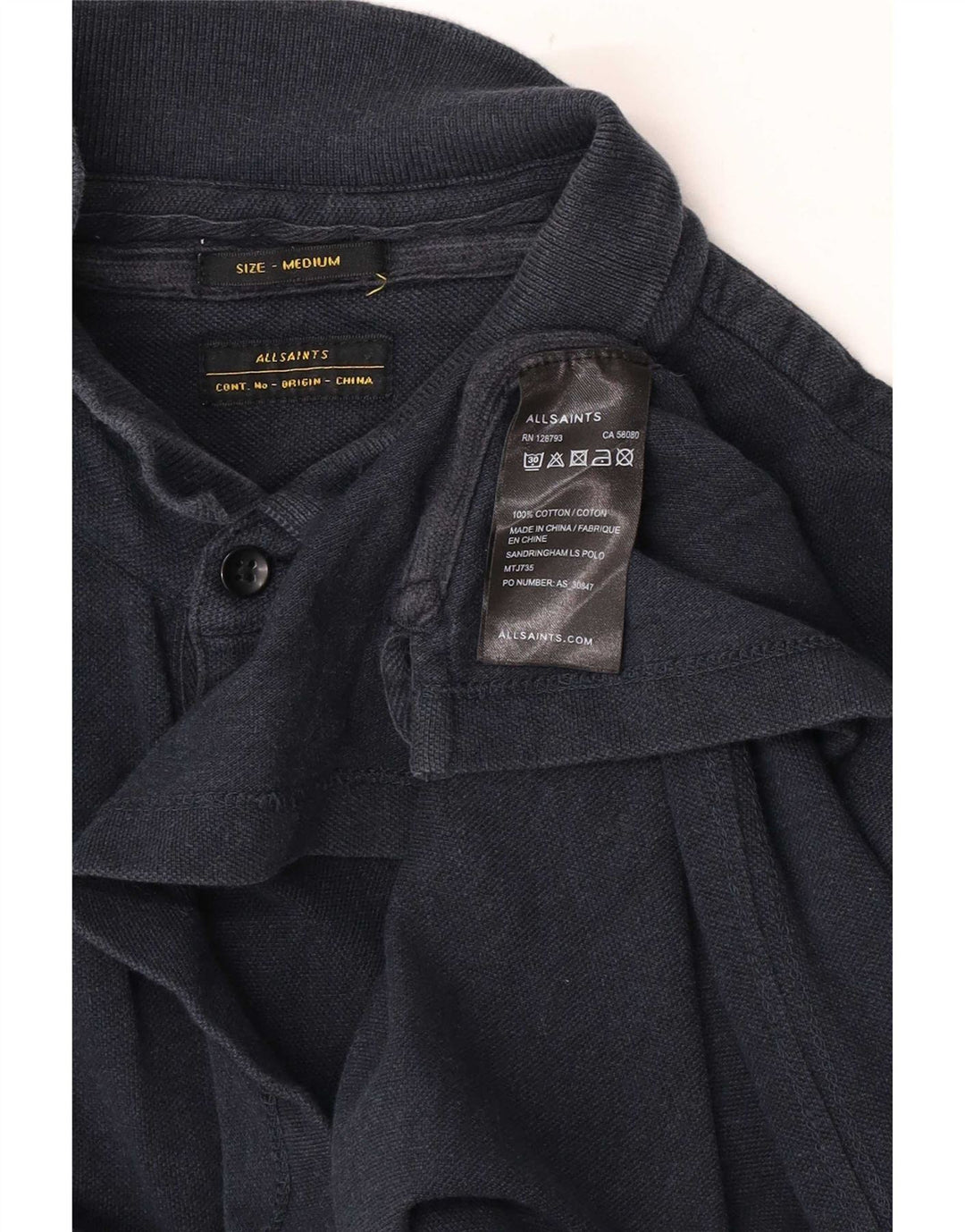 All Saints Langærmet Polo Shirt til mænd Medium Navyblå Bomuld