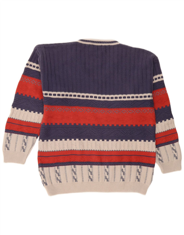 Vintage herre V-hals sweater lille marineblå farveblok