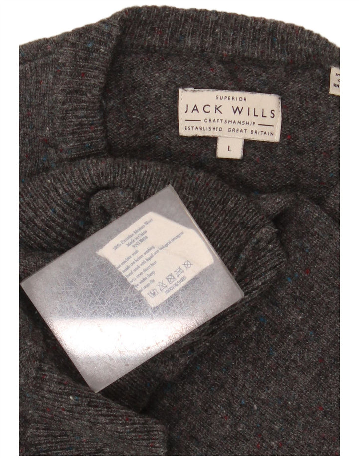 JACK WILLS Herre Crew Neck trøje Sweater Large Grå Flecked Merino Wool